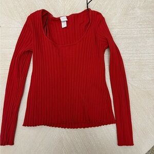 Red long sleeve cropped scoop neck top